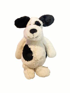 Jellycat Bashful Black & Cream Puppy Dog Stuffed BeanBag Plush Toy 11" NEW